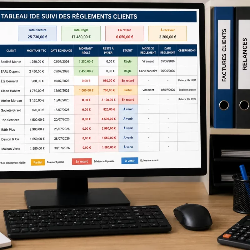 Créer un tableau de suivi des règlements clients